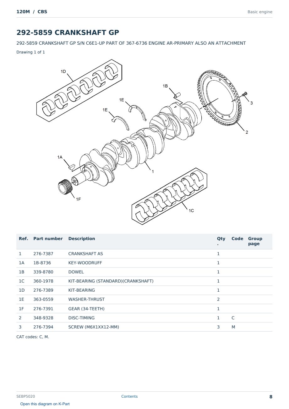 Caterpillar 120M S/N CBS Partsbook SEBP5020 (English) - sample page 8 of 10 Caterpillar 120M S/N CBS Partsbook SEBP5020 (English) - sample page 8 of 10
