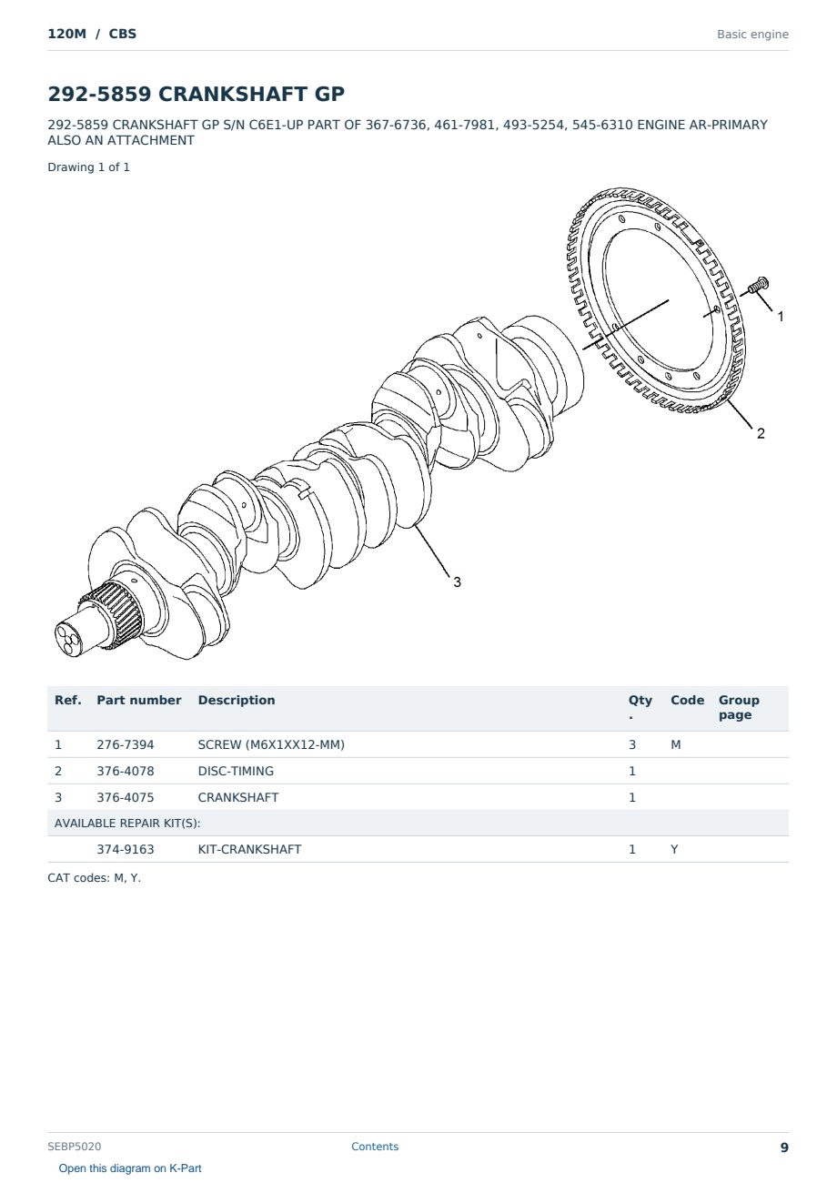 Caterpillar 120M S/N CBS Partsbook SEBP5020 (English) - sample page 9 of 10 Caterpillar 120M S/N CBS Partsbook SEBP5020 (English) - sample page 9 of 10