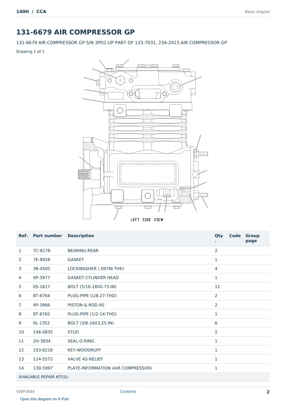Caterpillar 140H S/N CCA Partsbook SEBP3684 (English) - sample page 2 of 10 Caterpillar 140H S/N CCA Partsbook SEBP3684 (English) - sample page 2 of 10