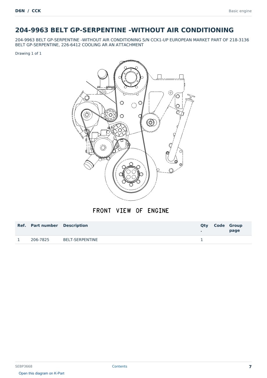 Caterpillar D6N S/N CCK Partsbook SEBP3668 (English) - sample page 7 of 10 Caterpillar D6N S/N CCK Partsbook SEBP3668 (English) - sample page 7 of 10