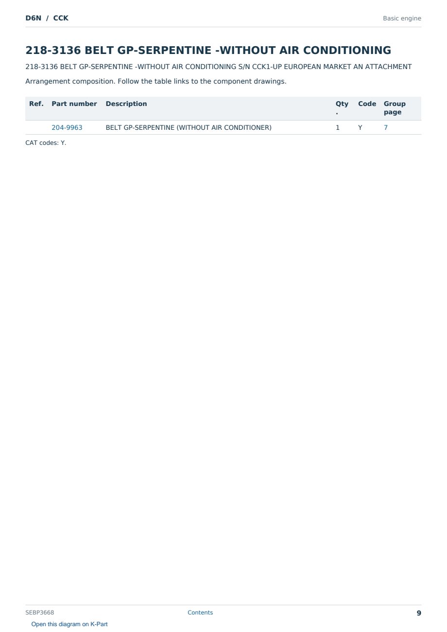 Caterpillar D6N S/N CCK Partsbook SEBP3668 (English) - sample page 9 of 10 Caterpillar D6N S/N CCK Partsbook SEBP3668 (English) - sample page 9 of 10