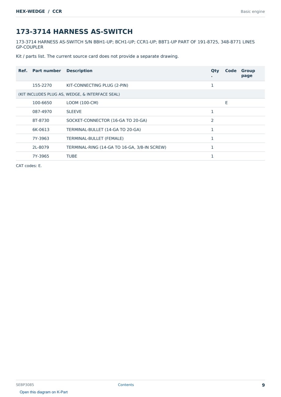 Caterpillar HEX-WEDGE S/N CCR Partsbook SEBP3085 (English) - sample page 9 of 10 Caterpillar HEX-WEDGE S/N CCR Partsbook SEBP3085 (English) - sample page 9 of 10