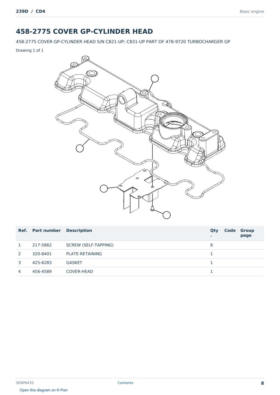Caterpillar 239D S/N CD4 Partsbook SEBP6435 (English) - sample page 8 of 10 Caterpillar 239D S/N CD4 Partsbook SEBP6435 (English) - sample page 8 of 10