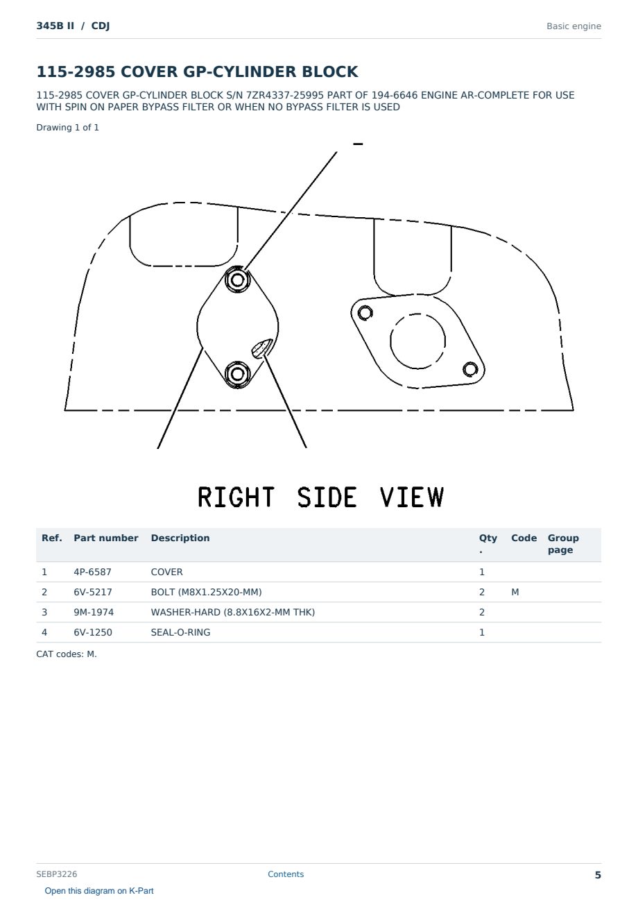 Caterpillar 345B II S/N CDJ Partsbook SEBP3226 (English) - sample page 5 of 10 Caterpillar 345B II S/N CDJ Partsbook SEBP3226 (English) - sample page 5 of 10