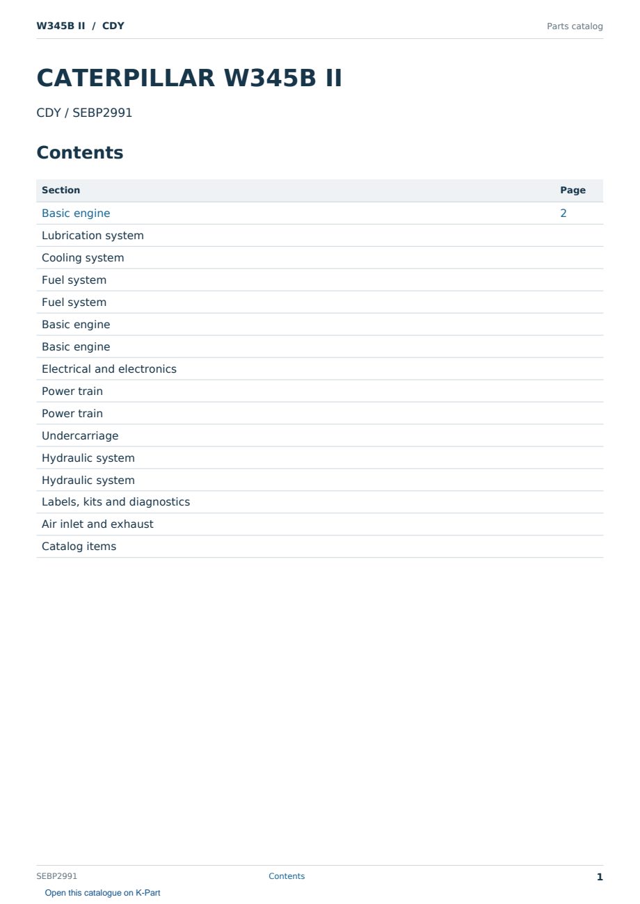 Caterpillar W345B II S/N CDY Partsbook SEBP2991 (English) - sample page 1 of 10 Caterpillar W345B II S/N CDY Partsbook SEBP2991 (English) - sample page 1 of 10