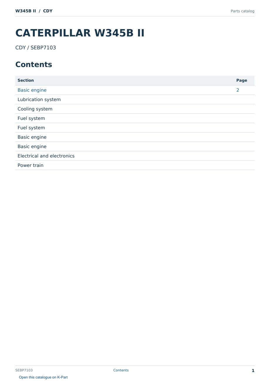 Caterpillar W345B II S/N CDY Partsbook SEBP7103 (English) - sample page 1 of 10 Caterpillar W345B II S/N CDY Partsbook SEBP7103 (English) - sample page 1 of 10