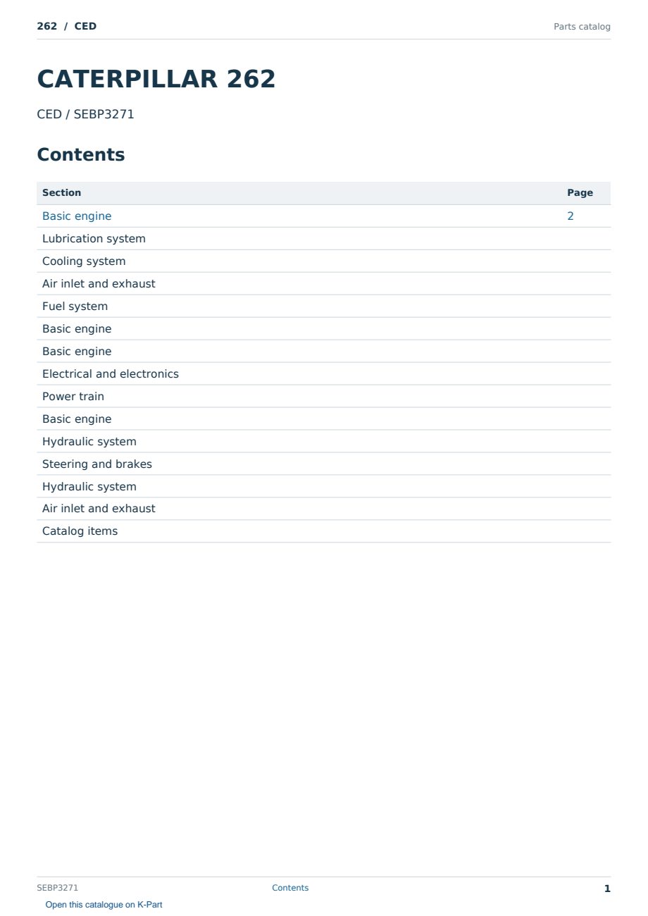 Caterpillar 262 S/N CED Partsbook SEBP3271 (English) - sample page 1 of 10 Caterpillar 262 S/N CED Partsbook SEBP3271 (English) - sample page 1 of 10