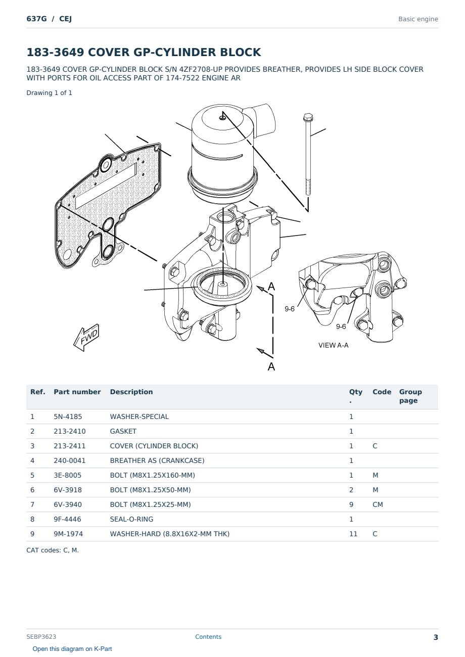 Caterpillar 637G S/N CEJ Partsbook SEBP3623 (English) - sample page 3 of 10 Caterpillar 637G S/N CEJ Partsbook SEBP3623 (English) - sample page 3 of 10