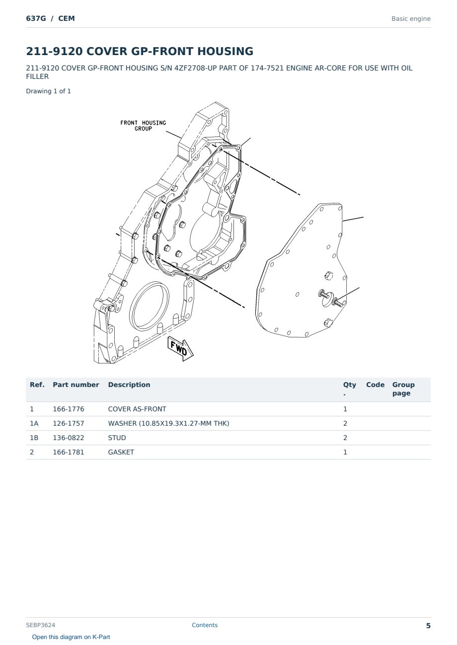 Caterpillar 637G S/N CEM Partsbook SEBP3624 (English) - sample page 5 of 10 Caterpillar 637G S/N CEM Partsbook SEBP3624 (English) - sample page 5 of 10