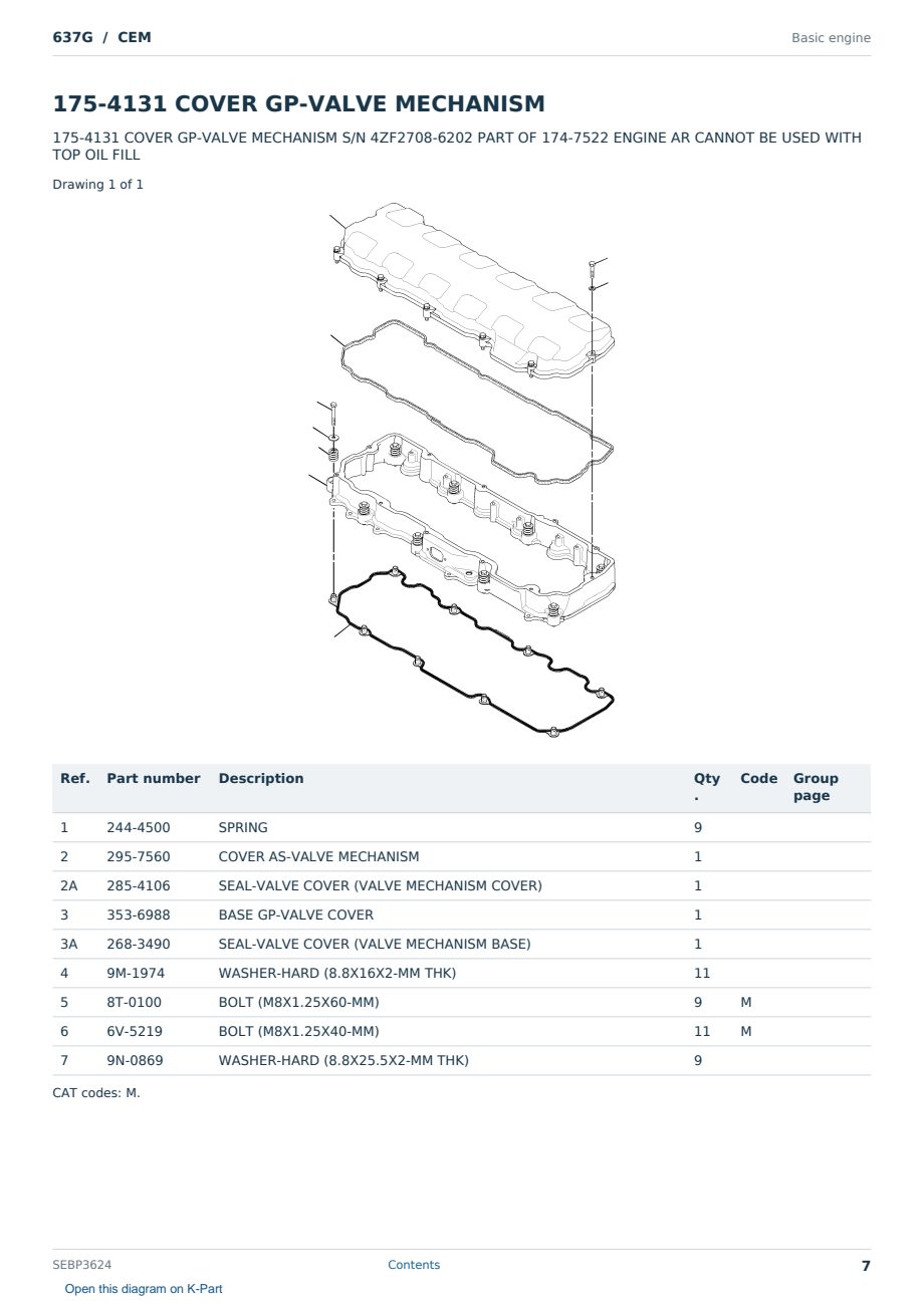 Caterpillar 637G S/N CEM Partsbook SEBP3624 (English) - sample page 7 of 10 Caterpillar 637G S/N CEM Partsbook SEBP3624 (English) - sample page 7 of 10