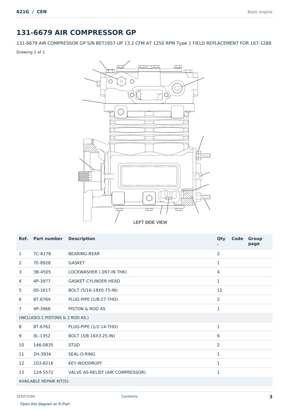 Caterpillar 621G S/N CEN Partsbook SEBP3596 (English) - sample page 3 of 10 Caterpillar 621G S/N CEN Partsbook SEBP3596 (English) - sample page 3 of 10