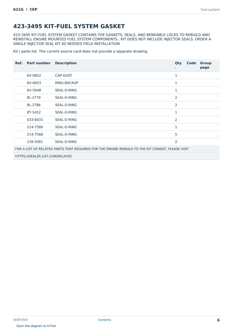 Caterpillar 621G S/N CEP Partsbook SEBP3597 (English) - sample page 6 of 10 Caterpillar 621G S/N CEP Partsbook SEBP3597 (English) - sample page 6 of 10