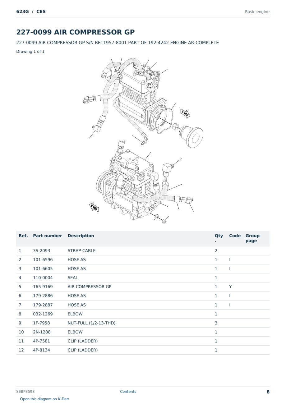 Caterpillar 623G S/N CES Partsbook SEBP3598 (English) - sample page 8 of 10 Caterpillar 623G S/N CES Partsbook SEBP3598 (English) - sample page 8 of 10