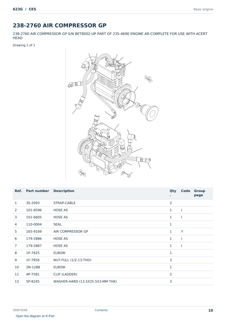 Caterpillar 623G S/N CES Partsbook SEBP3598 (English) - sample page 10 of 10 Caterpillar 623G S/N CES Partsbook SEBP3598 (English) - sample page 10 of 10