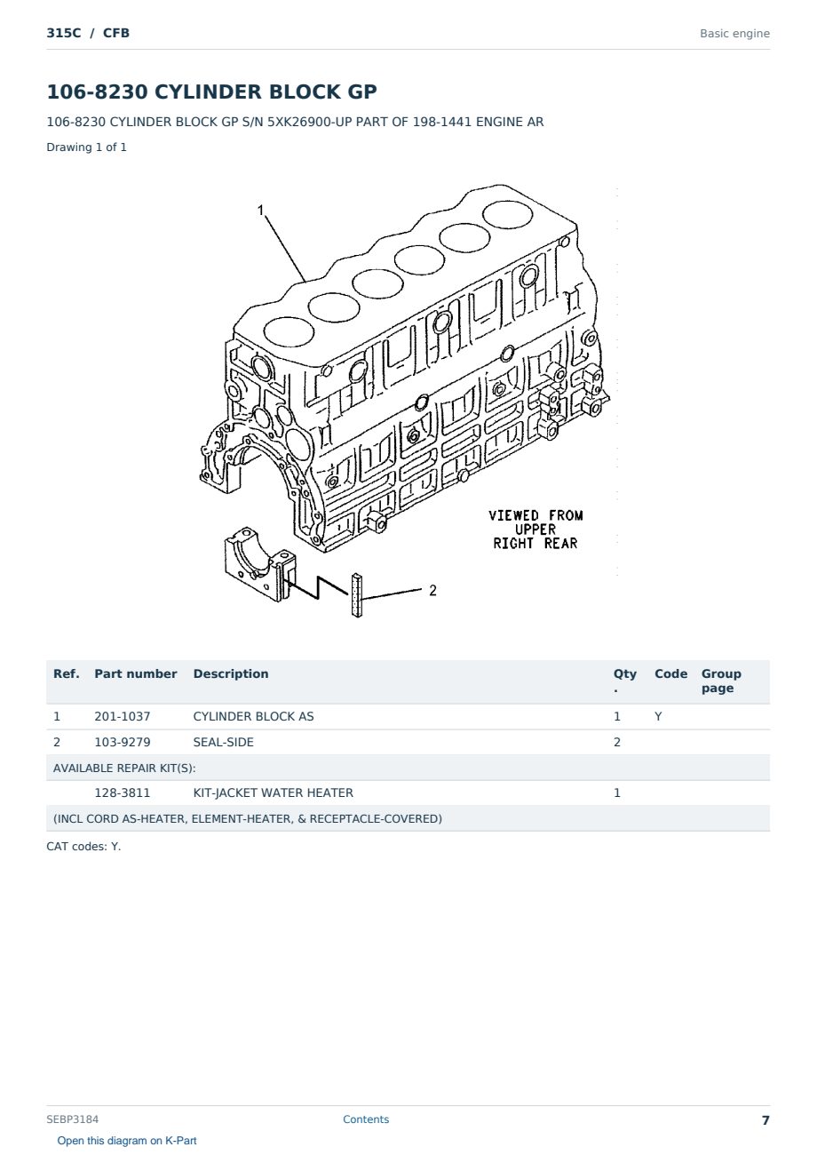Caterpillar 315C S/N CFB Partsbook SEBP3184 (English) - sample page 7 of 10 Caterpillar 315C S/N CFB Partsbook SEBP3184 (English) - sample page 7 of 10