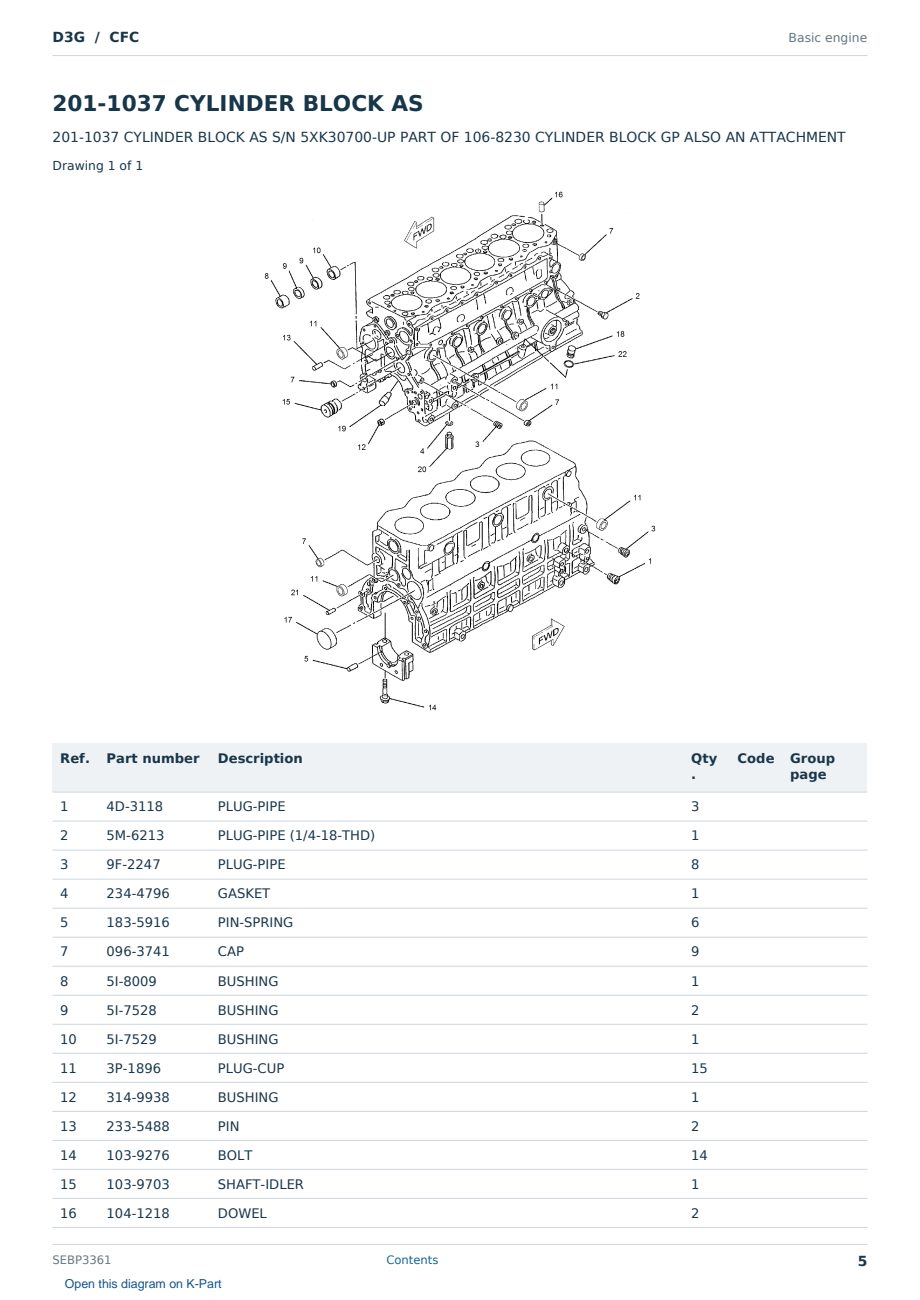 Caterpillar D3G S/N CFC Partsbook SEBP3361 (English) - sample page 5 of 10 Caterpillar D3G S/N CFC Partsbook SEBP3361 (English) - sample page 5 of 10