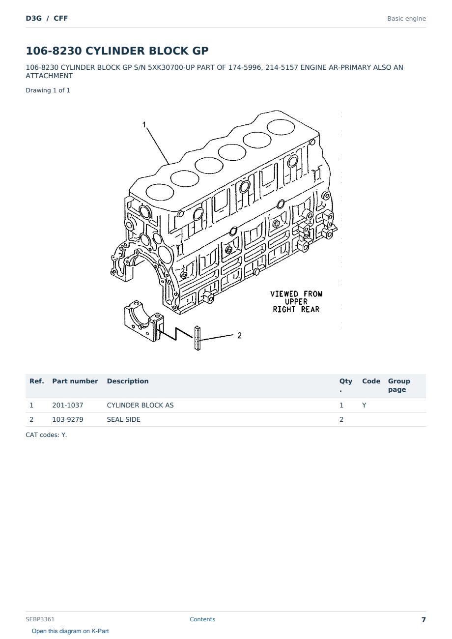 Caterpillar D3G S/N CFF Partsbook SEBP3361 (English) - sample page 7 of 10 Caterpillar D3G S/N CFF Partsbook SEBP3361 (English) - sample page 7 of 10