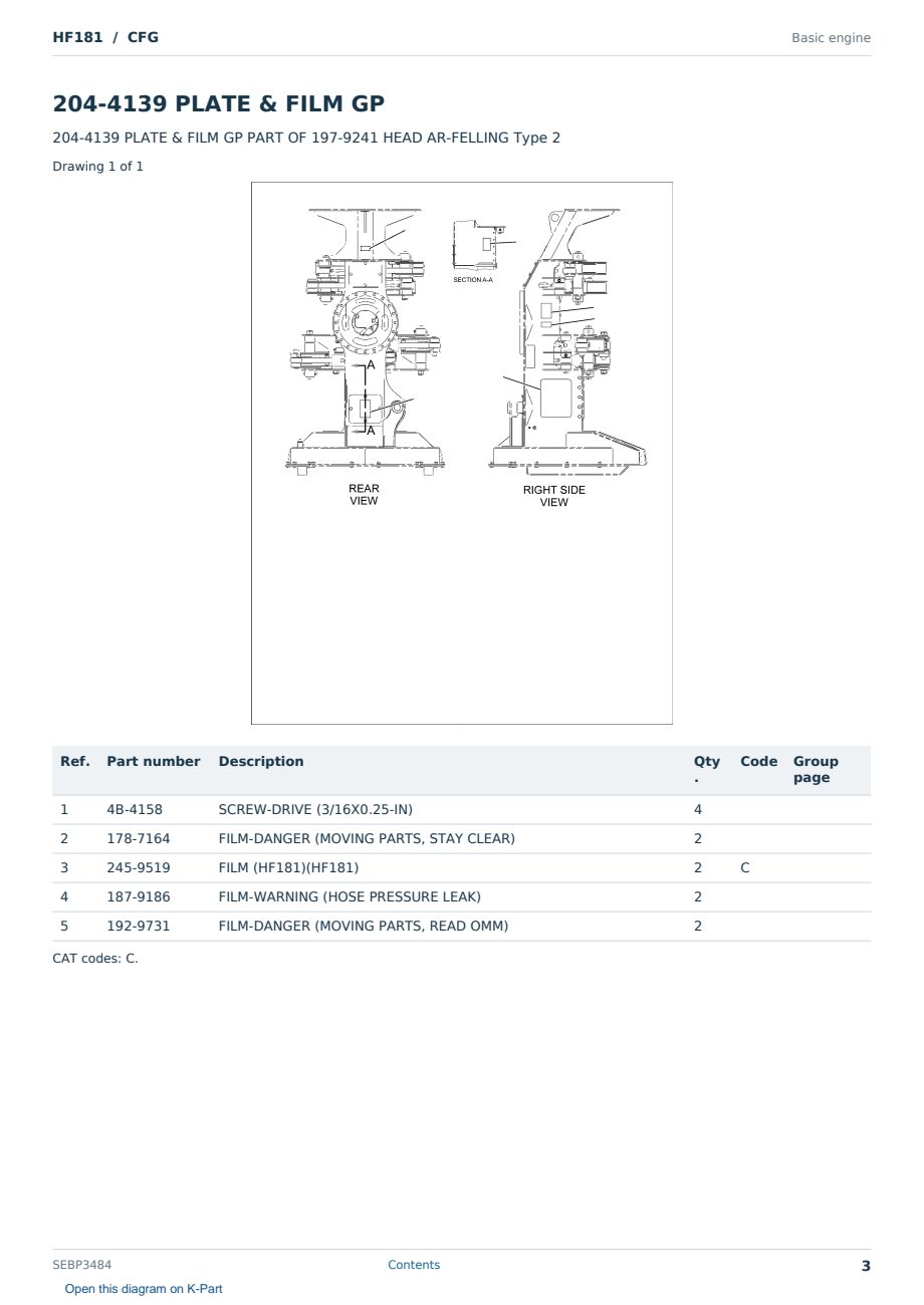 Caterpillar HF181 S/N CFG Partsbook SEBP3484 (English) - sample page 3 of 10 Caterpillar HF181 S/N CFG Partsbook SEBP3484 (English) - sample page 3 of 10