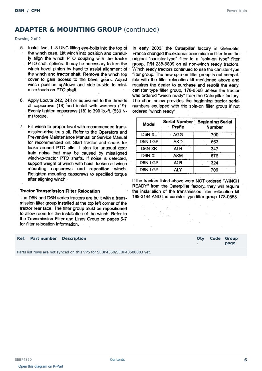 Caterpillar D5N S/N CFH Partsbook SEBP4350 (English) - sample page 6 of 10 Caterpillar D5N S/N CFH Partsbook SEBP4350 (English) - sample page 6 of 10