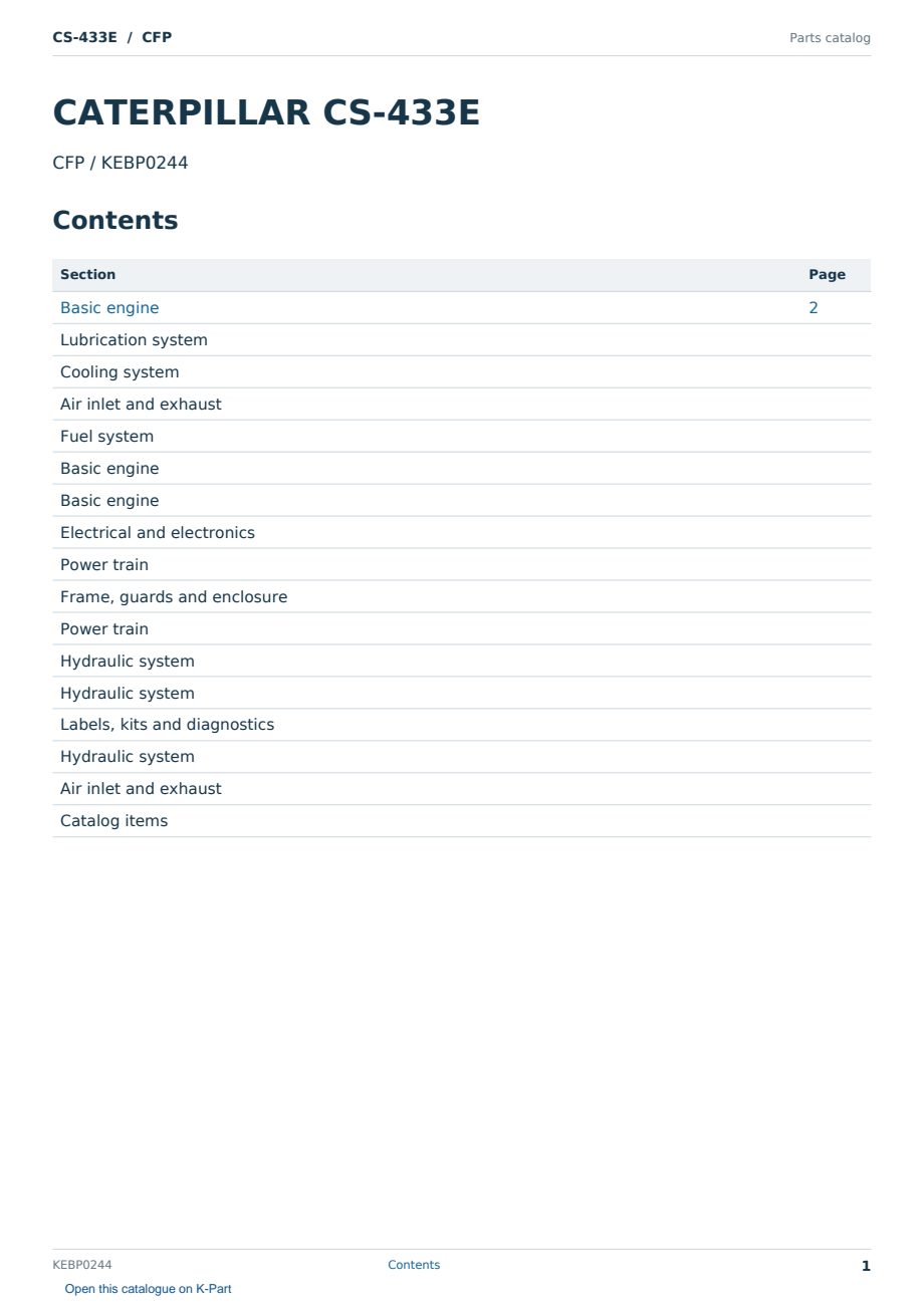 Caterpillar CS-433E S/N CFP Partsbook KEBP0244 (English) - sample page 1 of 10 Caterpillar CS-433E S/N CFP Partsbook KEBP0244 (English) - sample page 1 of 10