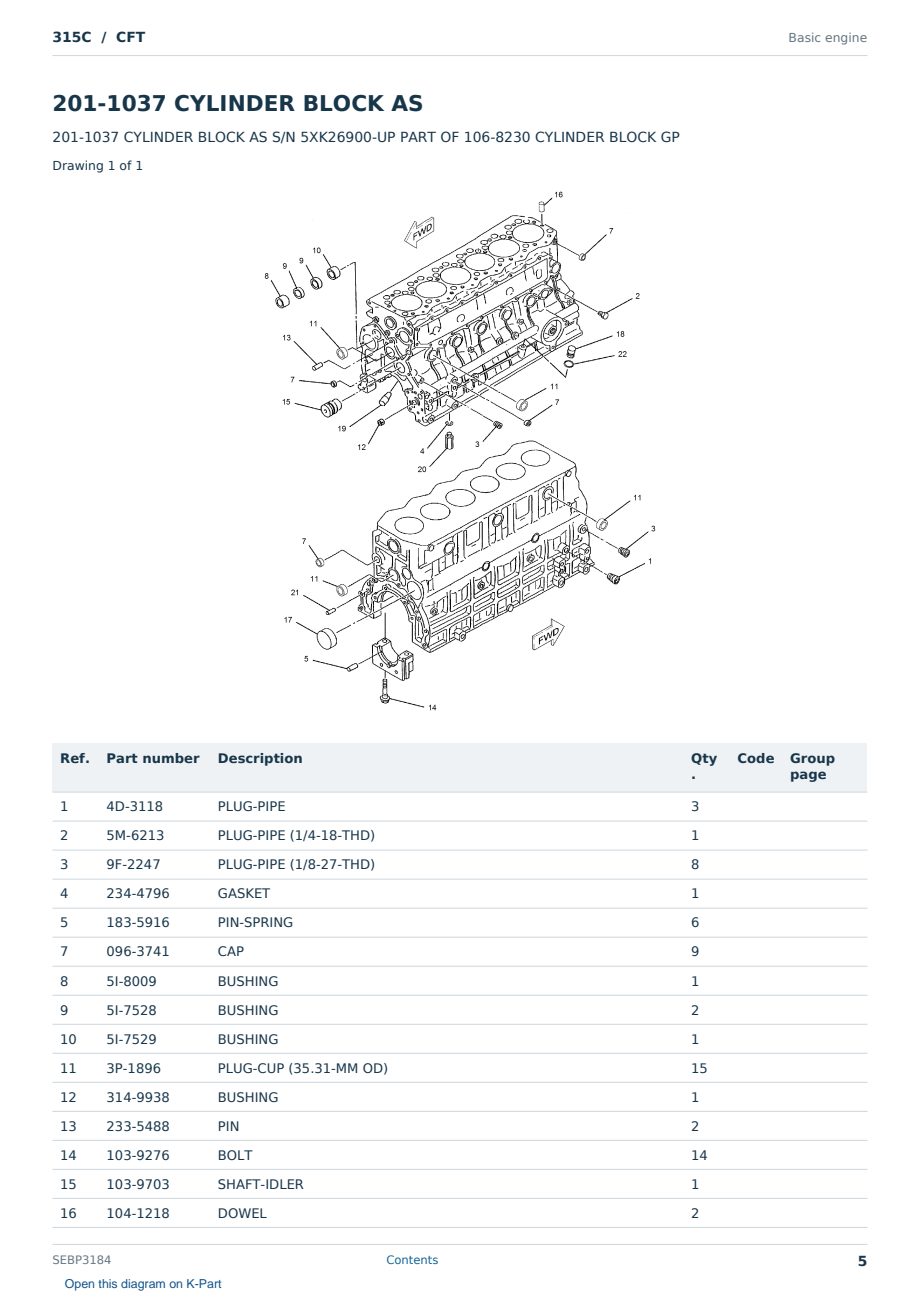 Caterpillar 315C S/N CFT Partsbook SEBP3184 (English) - sample page 5 of 10 Caterpillar 315C S/N CFT Partsbook SEBP3184 (English) - sample page 5 of 10