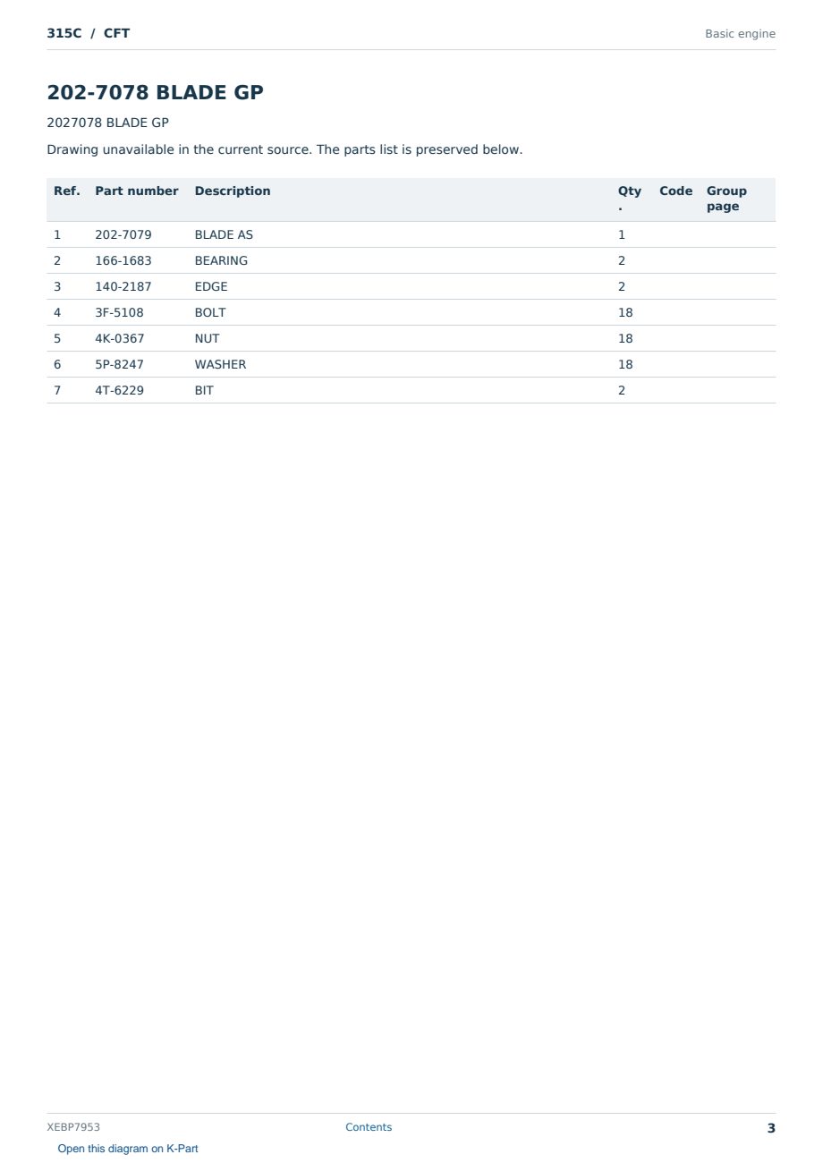 Caterpillar 315C S/N CFT Partsbook XEBP7953 (English) - sample page 3 of 10 Caterpillar 315C S/N CFT Partsbook XEBP7953 (English) - sample page 3 of 10