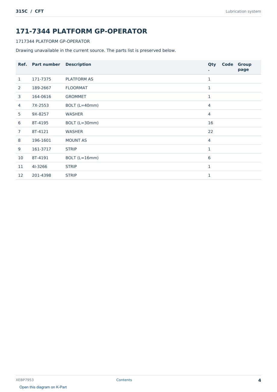 Caterpillar 315C S/N CFT Partsbook XEBP7953 (English) - sample page 4 of 10 Caterpillar 315C S/N CFT Partsbook XEBP7953 (English) - sample page 4 of 10