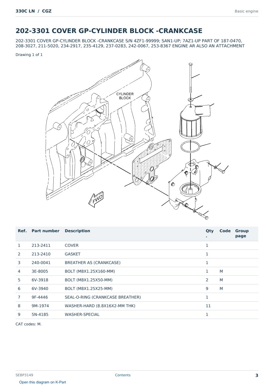 Caterpillar 330C LN S/N CGZ Partsbook SEBP3149 (English) - sample page 3 of 10 Caterpillar 330C LN S/N CGZ Partsbook SEBP3149 (English) - sample page 3 of 10