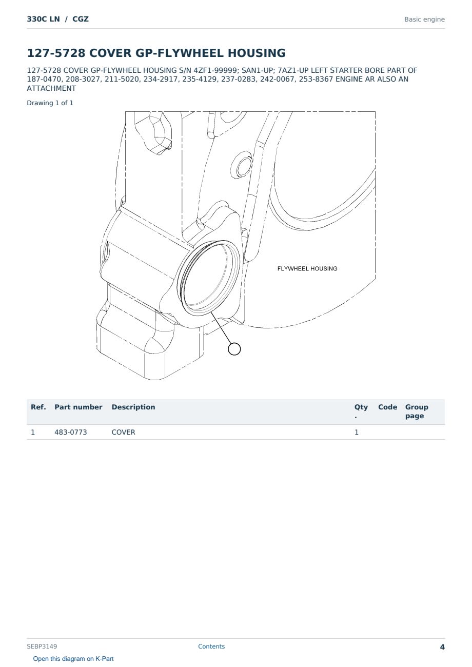 Caterpillar 330C LN S/N CGZ Partsbook SEBP3149 (English) - sample page 4 of 10 Caterpillar 330C LN S/N CGZ Partsbook SEBP3149 (English) - sample page 4 of 10
