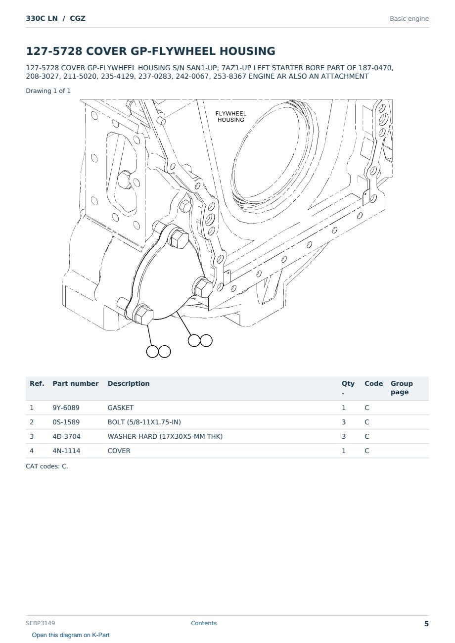 Caterpillar 330C LN S/N CGZ Partsbook SEBP3149 (English) - sample page 5 of 10 Caterpillar 330C LN S/N CGZ Partsbook SEBP3149 (English) - sample page 5 of 10