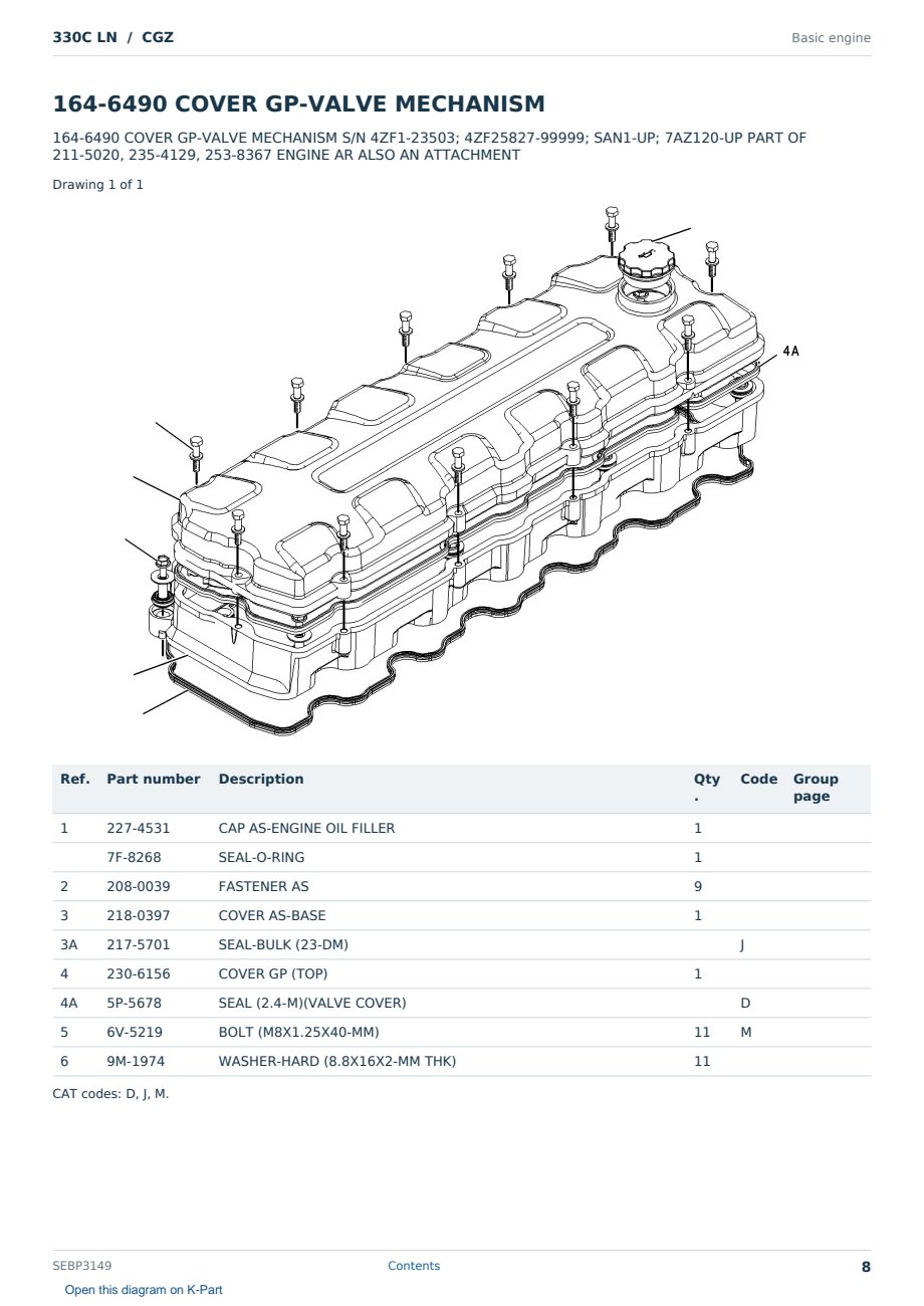 Caterpillar 330C LN S/N CGZ Partsbook SEBP3149 (English) - sample page 8 of 10 Caterpillar 330C LN S/N CGZ Partsbook SEBP3149 (English) - sample page 8 of 10
