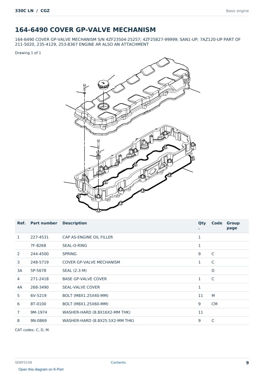 Caterpillar 330C LN S/N CGZ Partsbook SEBP3149 (English) - sample page 9 of 10 Caterpillar 330C LN S/N CGZ Partsbook SEBP3149 (English) - sample page 9 of 10