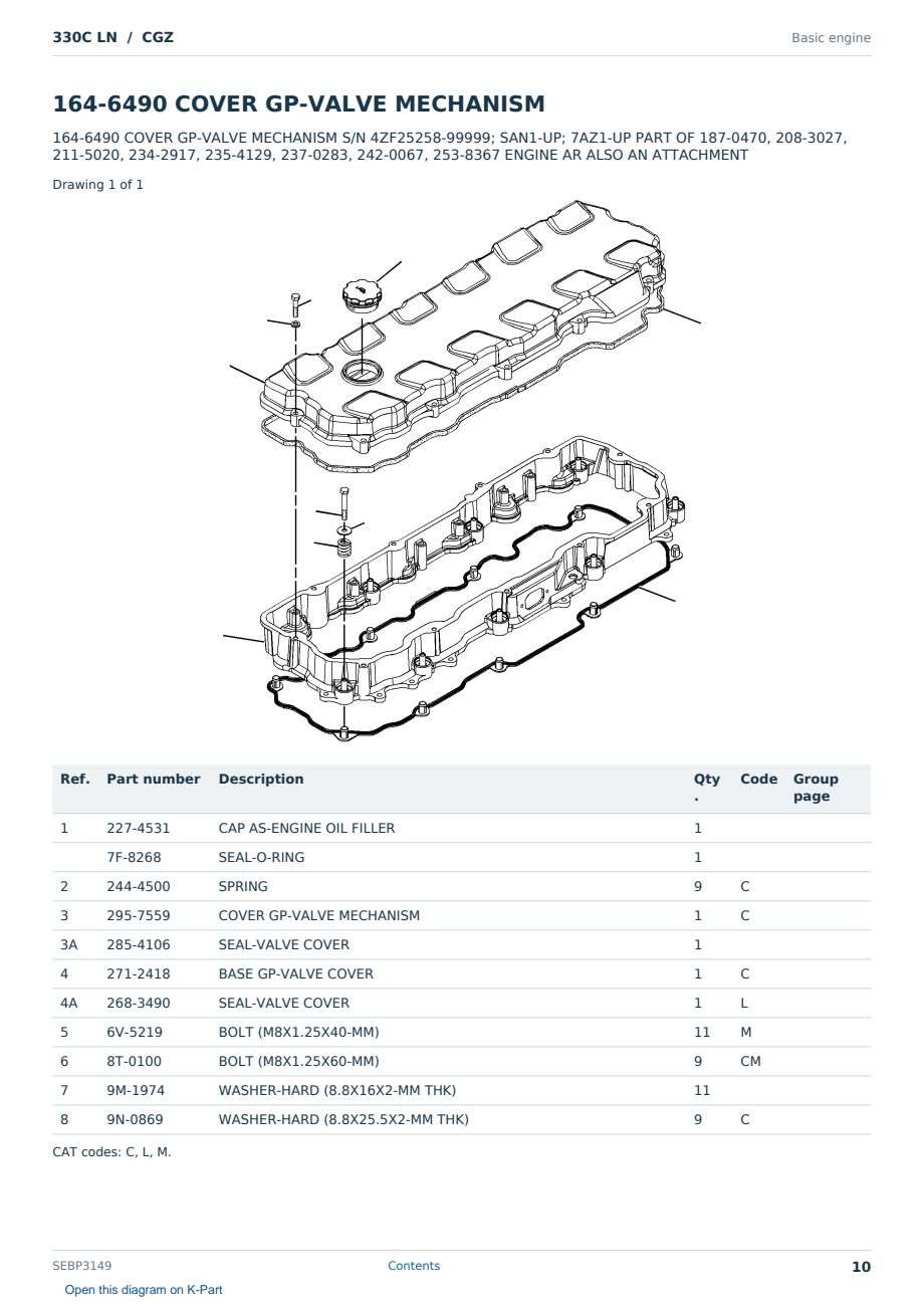 Caterpillar 330C LN S/N CGZ Partsbook SEBP3149 (English) - sample page 10 of 10 Caterpillar 330C LN S/N CGZ Partsbook SEBP3149 (English) - sample page 10 of 10
