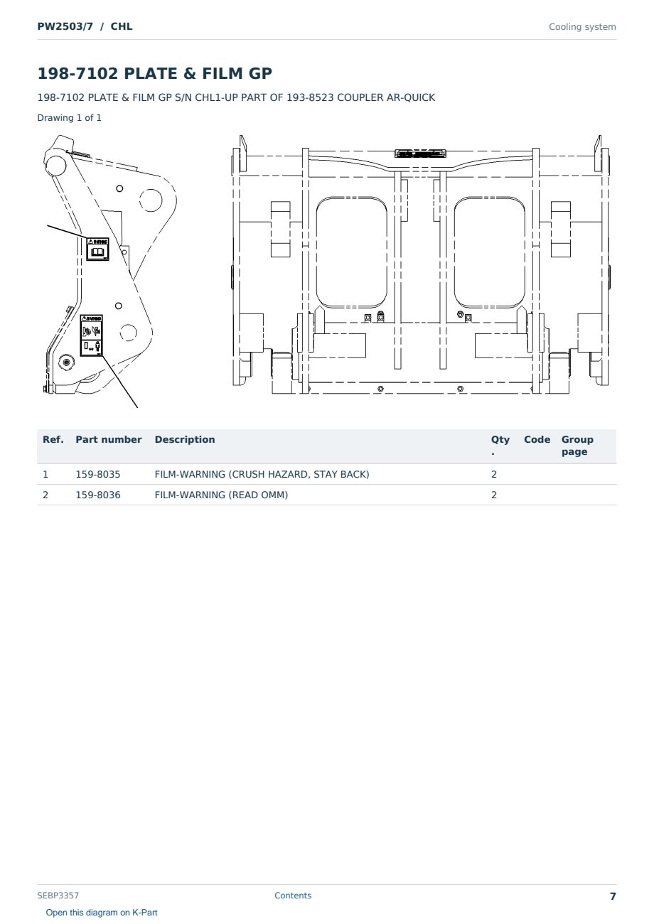 Caterpillar PW2503/7 S/N CHL Partsbook SEBP3357 (English) - sample page 7 of 10 Caterpillar PW2503/7 S/N CHL Partsbook SEBP3357 (English) - sample page 7 of 10