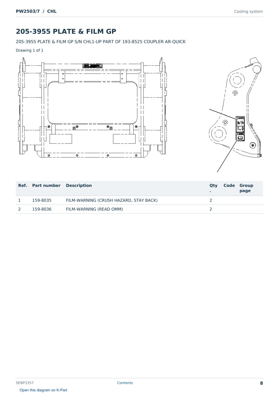 Caterpillar PW2503/7 S/N CHL Partsbook SEBP3357 (English) - sample page 8 of 10 Caterpillar PW2503/7 S/N CHL Partsbook SEBP3357 (English) - sample page 8 of 10