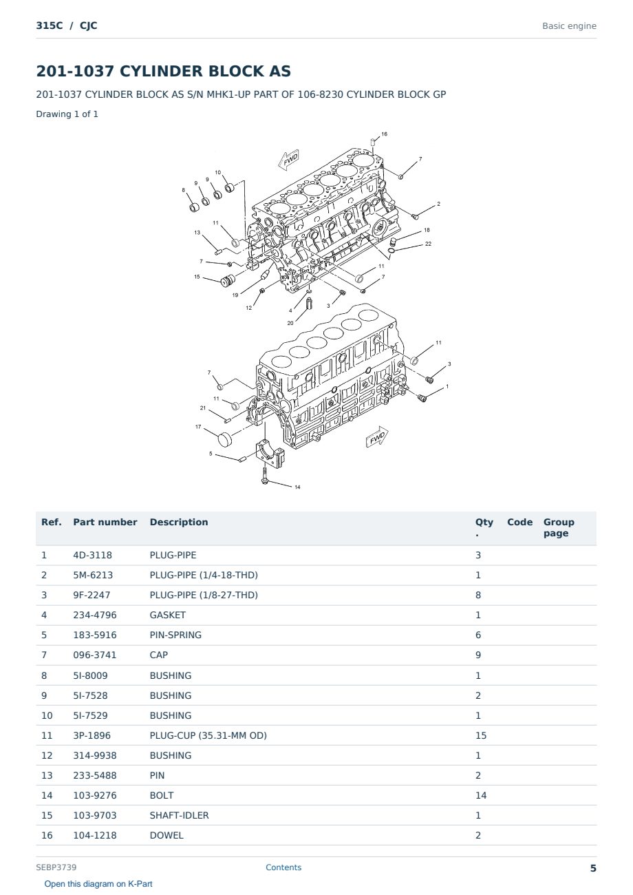 Caterpillar 315C S/N CJC Partsbook SEBP3739 (English) - sample page 5 of 10 Caterpillar 315C S/N CJC Partsbook SEBP3739 (English) - sample page 5 of 10