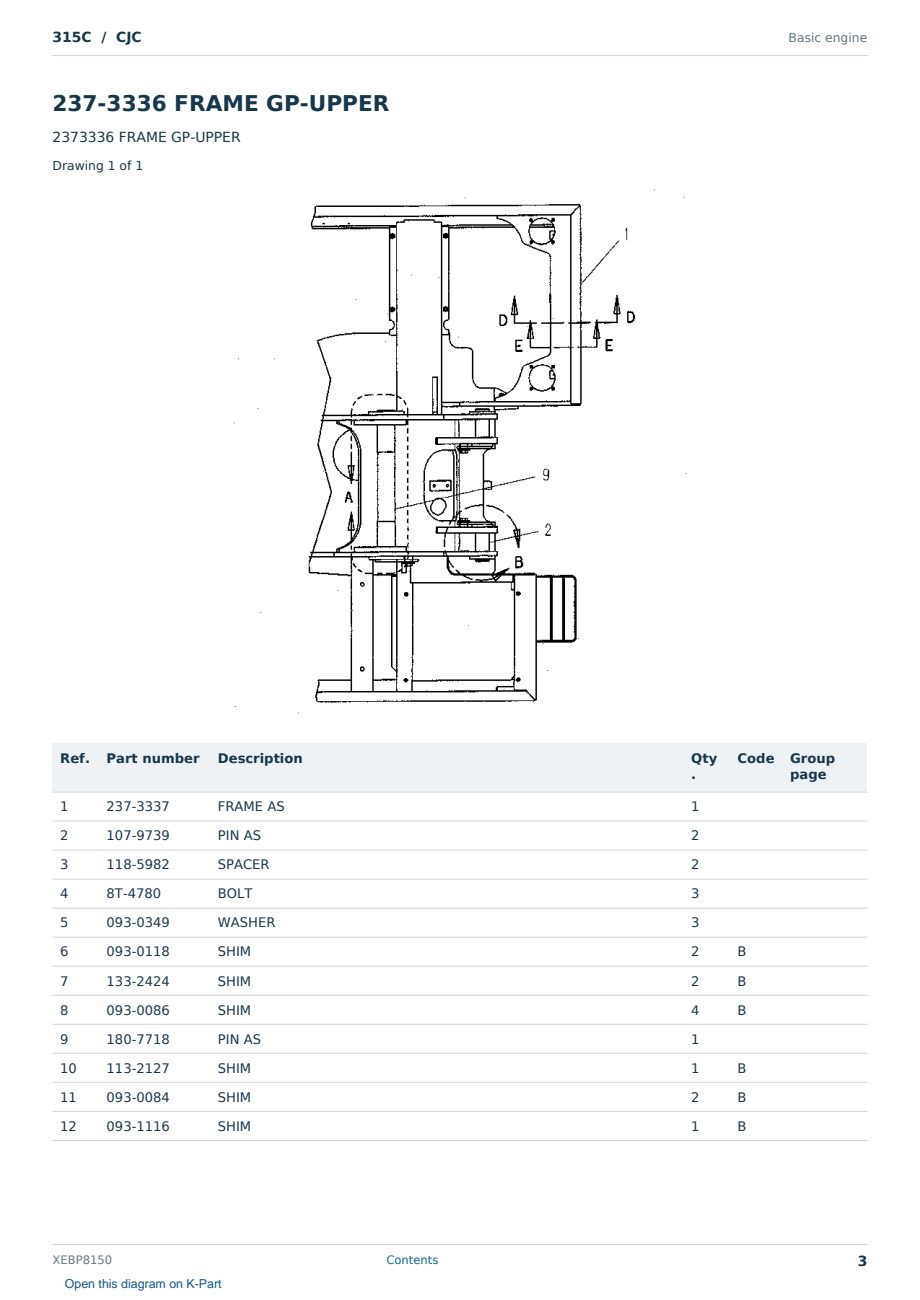 Caterpillar 315C S/N CJC Partsbook XEBP8150 (English) - sample page 3 of 10 Caterpillar 315C S/N CJC Partsbook XEBP8150 (English) - sample page 3 of 10