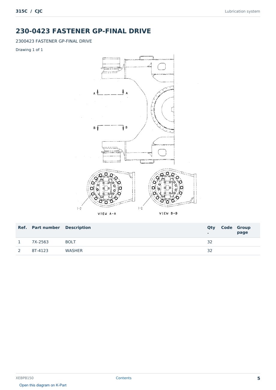 Caterpillar 315C S/N CJC Partsbook XEBP8150 (English) - sample page 5 of 10 Caterpillar 315C S/N CJC Partsbook XEBP8150 (English) - sample page 5 of 10
