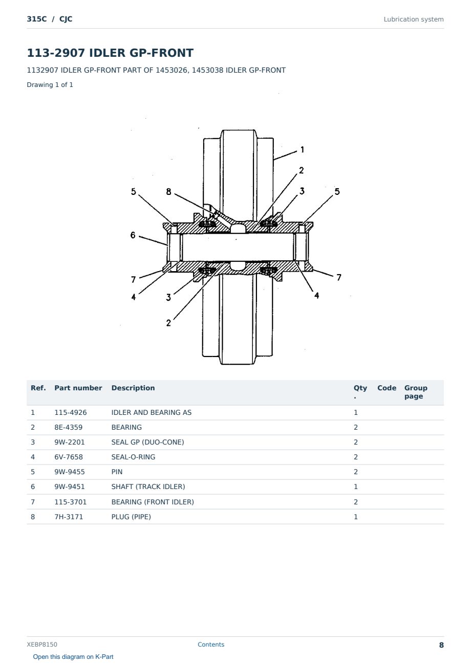 Caterpillar 315C S/N CJC Partsbook XEBP8150 (English) - sample page 8 of 10 Caterpillar 315C S/N CJC Partsbook XEBP8150 (English) - sample page 8 of 10