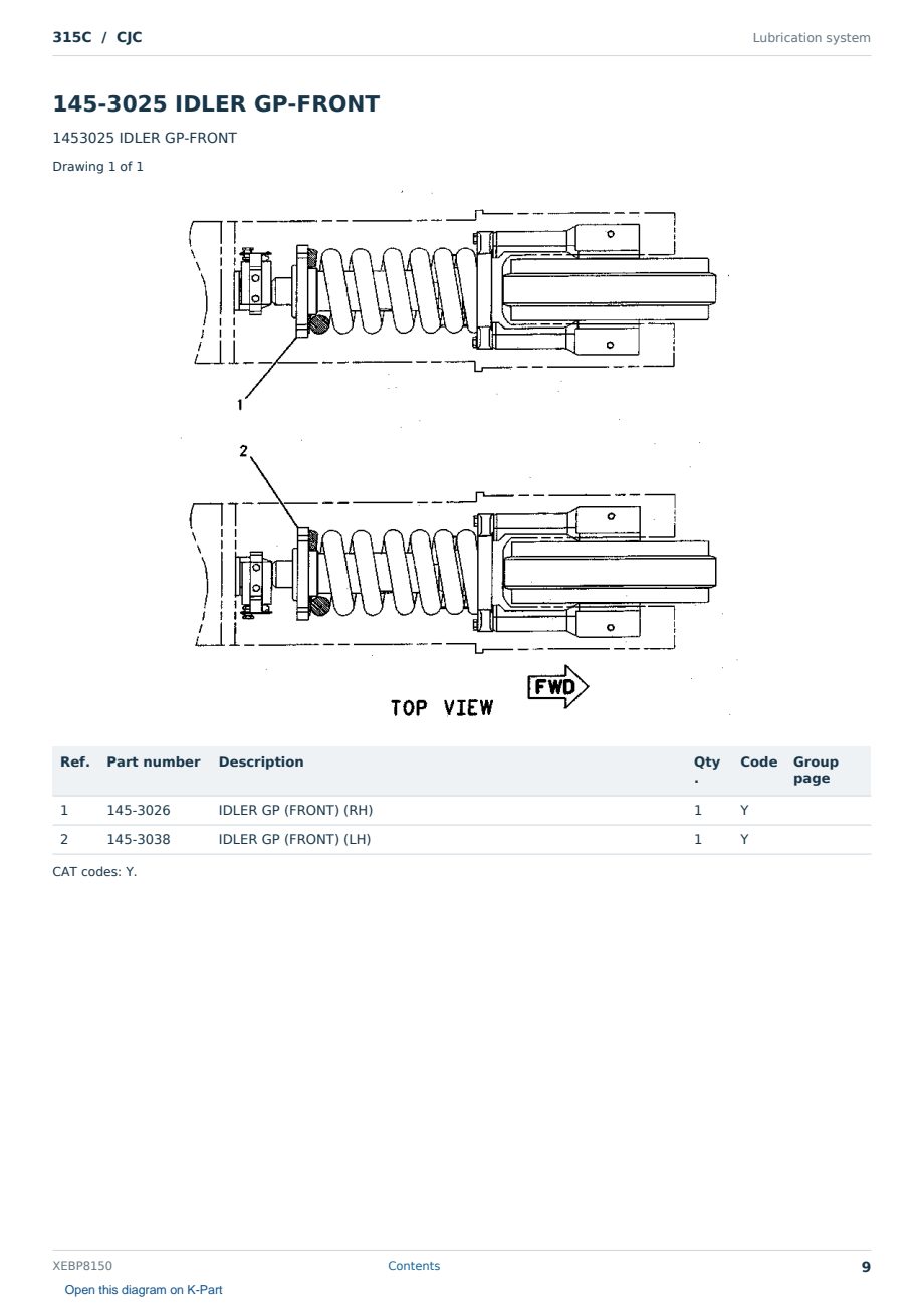 Caterpillar 315C S/N CJC Partsbook XEBP8150 (English) - sample page 9 of 10 Caterpillar 315C S/N CJC Partsbook XEBP8150 (English) - sample page 9 of 10