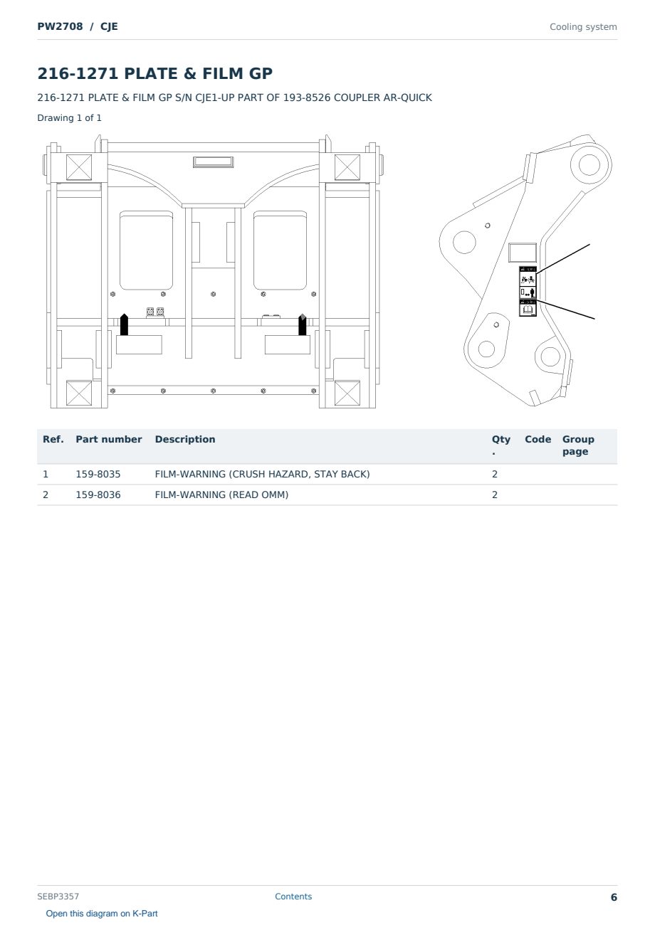 Caterpillar PW2708 S/N CJE Partsbook SEBP3357 (English) - sample page 6 of 10 Caterpillar PW2708 S/N CJE Partsbook SEBP3357 (English) - sample page 6 of 10