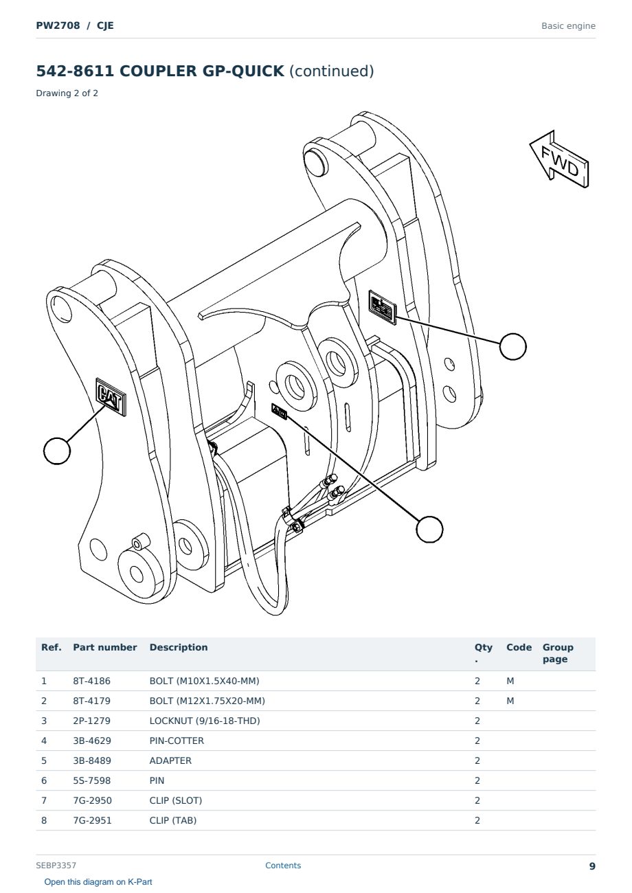 Caterpillar PW2708 S/N CJE Partsbook SEBP3357 (English) - sample page 9 of 10 Caterpillar PW2708 S/N CJE Partsbook SEBP3357 (English) - sample page 9 of 10