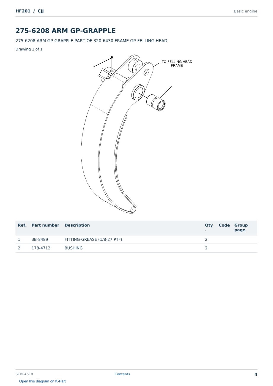 Caterpillar HF201 S/N CJJ Partsbook SEBP4618 (English) - sample page 4 of 10 Caterpillar HF201 S/N CJJ Partsbook SEBP4618 (English) - sample page 4 of 10