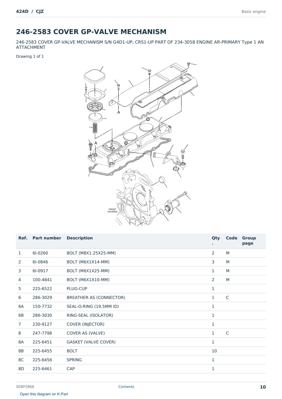Caterpillar 424D S/N CJZ Partsbook SEBP3968 (English) - sample page 10 of 10 Caterpillar 424D S/N CJZ Partsbook SEBP3968 (English) - sample page 10 of 10