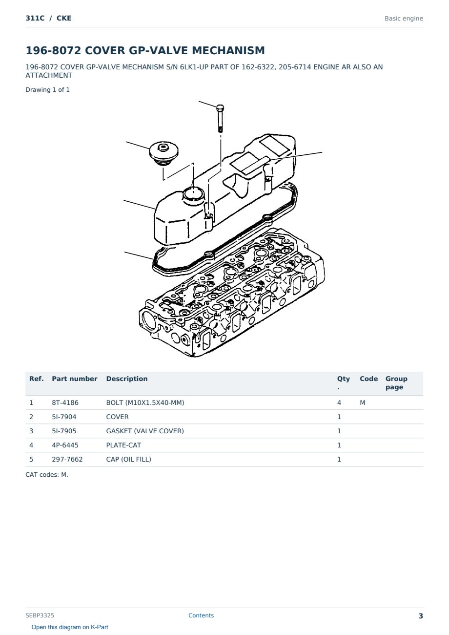 Caterpillar 311C S/N CKE Partsbook SEBP3325 (English) - sample page 3 of 10 Caterpillar 311C S/N CKE Partsbook SEBP3325 (English) - sample page 3 of 10
