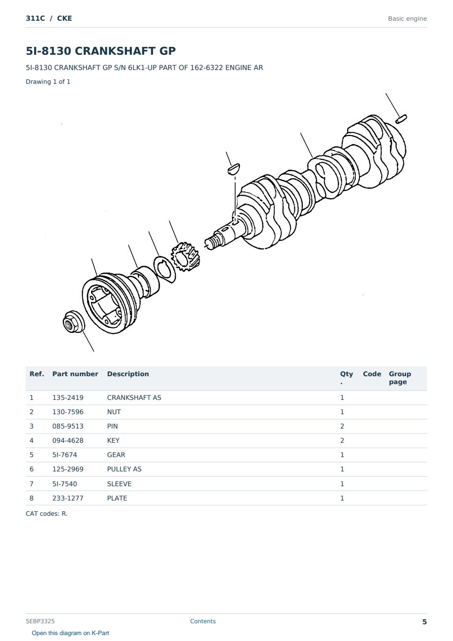 Caterpillar 311C S/N CKE Partsbook SEBP3325 (English) - sample page 5 of 10 Caterpillar 311C S/N CKE Partsbook SEBP3325 (English) - sample page 5 of 10