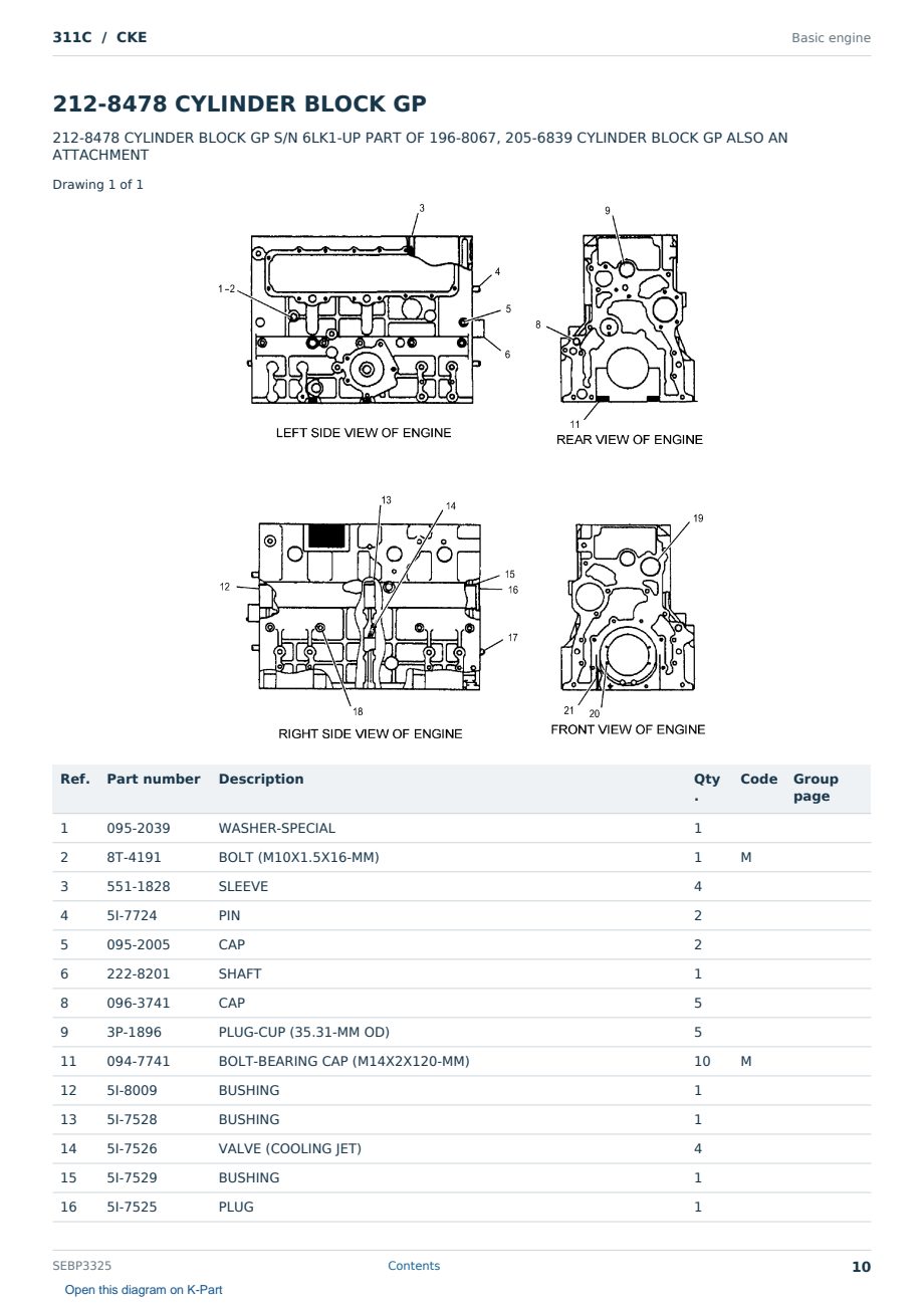 Caterpillar 311C S/N CKE Partsbook SEBP3325 (English) - sample page 10 of 10 Caterpillar 311C S/N CKE Partsbook SEBP3325 (English) - sample page 10 of 10