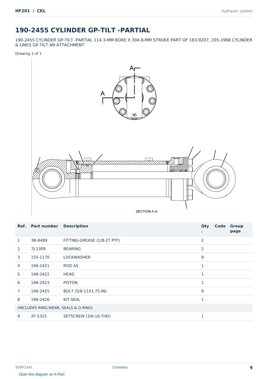 Caterpillar HF201 S/N CKL Partsbook SEBP3341 (English) - sample page 9 of 10 Caterpillar HF201 S/N CKL Partsbook SEBP3341 (English) - sample page 9 of 10