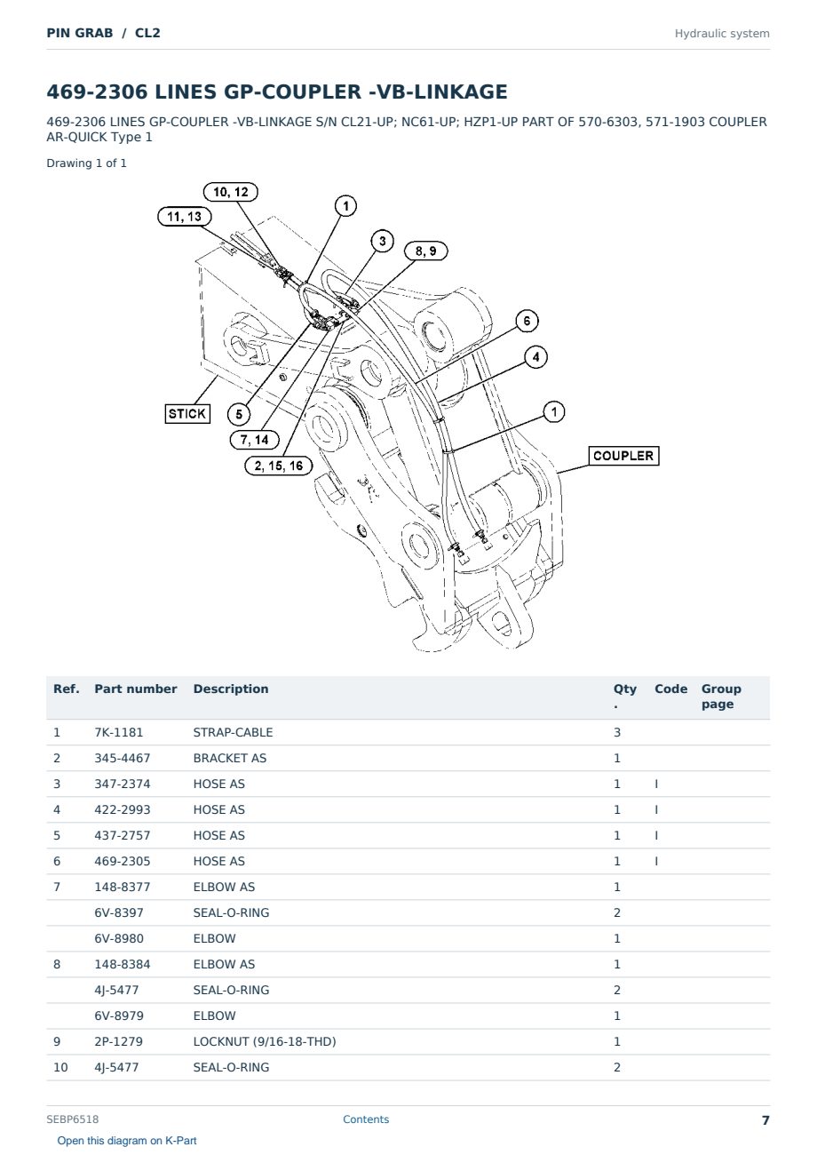 Caterpillar PIN GRAB S/N CL2 Partsbook SEBP6518 (English) - sample page 7 of 10 Caterpillar PIN GRAB S/N CL2 Partsbook SEBP6518 (English) - sample page 7 of 10