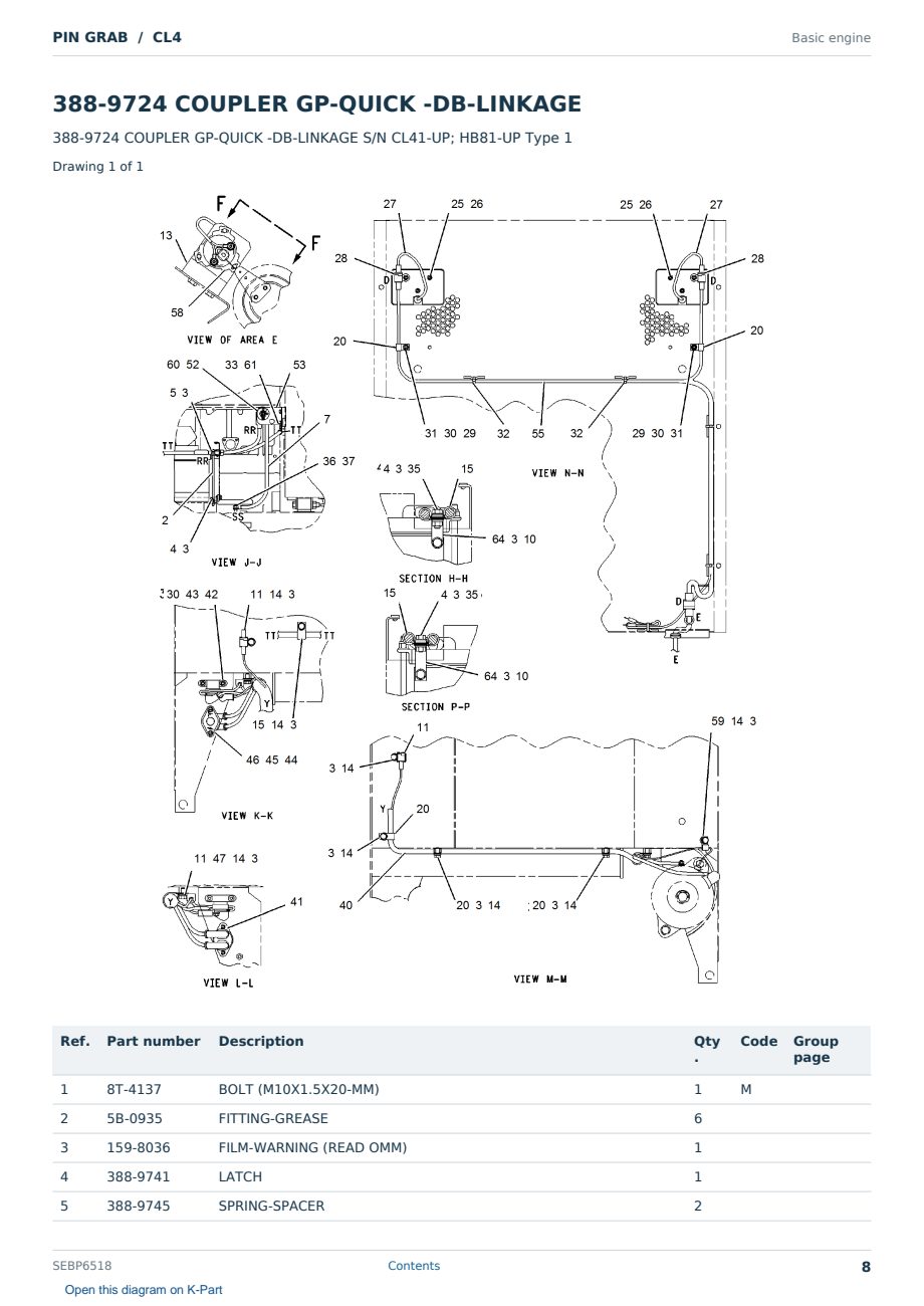 Caterpillar PIN GRAB S/N CL4 Partsbook SEBP6518 (English) - sample page 8 of 10 Caterpillar PIN GRAB S/N CL4 Partsbook SEBP6518 (English) - sample page 8 of 10